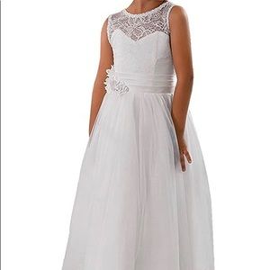 Lace Embellished A-Line Sleeveless Communion Dress
